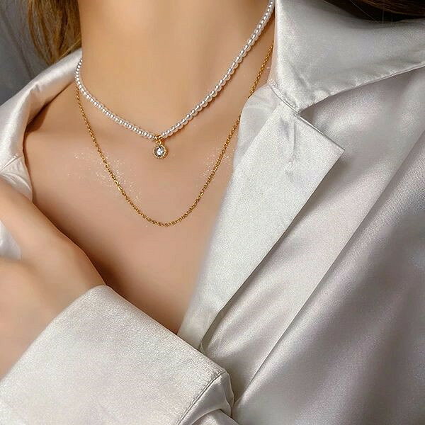 SWAROVSKI - ネックレス 金属アレルギー ニッケルフリー コーティング レディース チェーン ひねり オーバル レディース レイヤード 2連 重なり クロス 大人 上品 エレガント きれいめ シンプル フェミニン シルバー 華やか 結婚式 2次会 パーティー