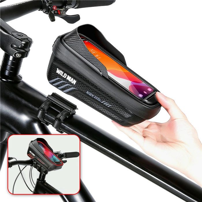 【クーポンで10％オフ】トップチューブバッグ フレームバッグ 自転車 スマホホルダー ロードバイク クロスバイク 大容量 撥水 スマートフォンホルダー スマートフォン ホルダー スマホケース スマホ マウント 雨除け 充電 ブラック おしゃれ