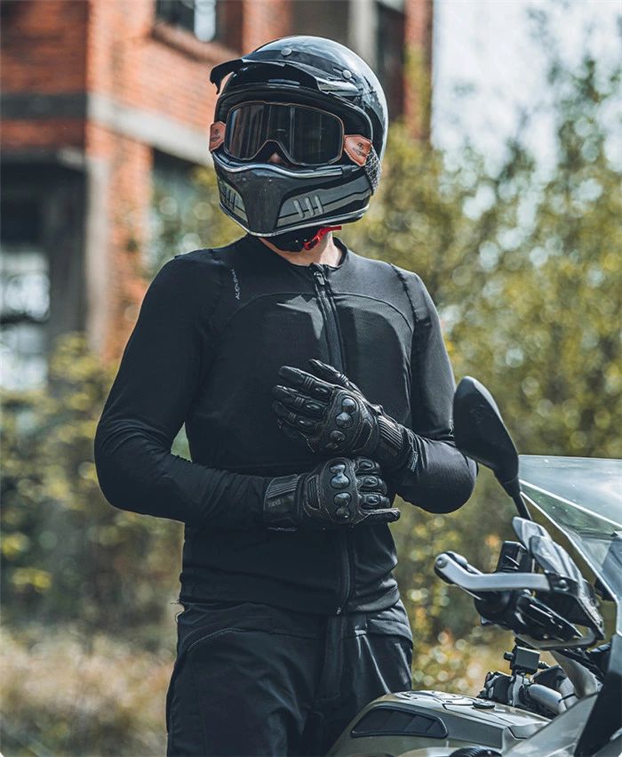 バイクインナー インナーシャツ メンズ レディース パッド付き プロテクター付き レーシング ツーリング メッシュ 吸汗速乾 暖かい 保温 防風 秋 冬 サイクル 長袖インナー アンダー 長袖シャツ 前開き 軽量 転倒防止 黒