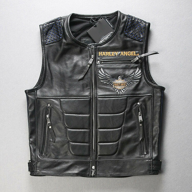 バイク革ベスト パンク風 ライダーメンズ 牛革バイクジャケット ライダースベスト 牛革バイクベスト バイクウェア レザー お洒落 ファッション 本革 送料無料 父の日