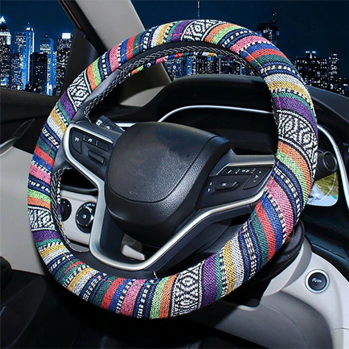 Rakuten - ハンドルカバー O型 ステアリング カバー 亜麻製 自動車 普通車 内装用品 ドライビング カー用品 四季 おしゃれ 男女兼用 四季 通気 38cm 個性的 父の日