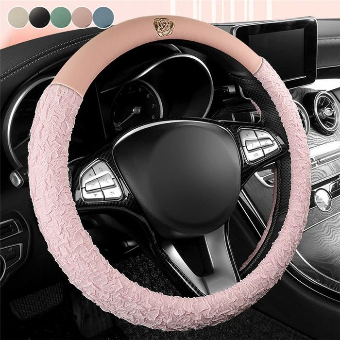 ハンドルカバー ステアリングカバー 普通車 軽自動車 38cm O型 D型 ビジネス おしゃれ かわいい 内装パーツ 握りやすい 汎用 通気 高級感 滑り止め ドレスアップ 簡単装着 内装用品 洗える