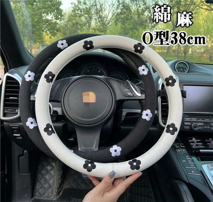 ステアリングカバー ハンドルカバー O型 38cm 花柄 綿麻 軽自動車 普通車 自動車用 撥水 滑り止め 汚れ防止 ビジネス おしゃれ 握りやすい 簡単装着 乗用車 内装用品 かわいい 汎用 父の日