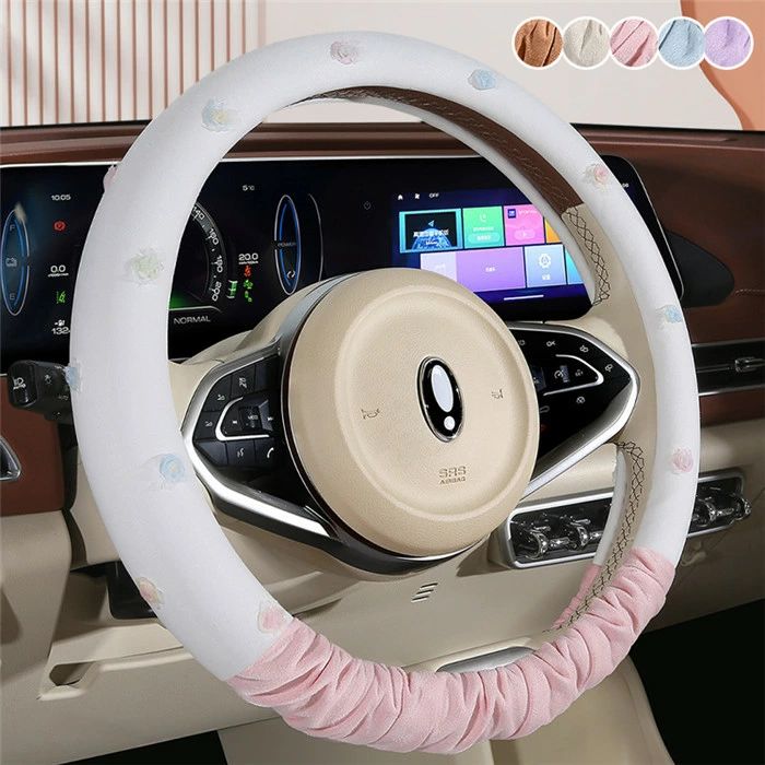 ハンドルカバー ステアリングカバー 普通車 軽自動車 自動車 立体花 通気 38cm O型 D型 ビジネス おしゃれ かわいい 内装パーツ 握りやすい 汎用 通気 高級感 滑り止め ドレスアップ 簡単装着 内装用品 洗える 可愛い シンプル