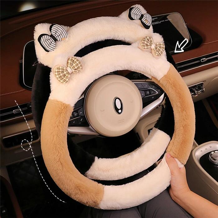 ハンドルカバー ステアリングカバー 普通車 軽自動車 自動車 ボア 猫の耳 通気 36cm 38cm O型 D形 ビジネス おしゃれ かわいい 内装パーツ 握りやすい 汎用 通気 高級感 滑り止め ドレスアップ 簡単装着 内装用品 洗える 可愛い シンプル カー用品 車載用 車載 簡単装着