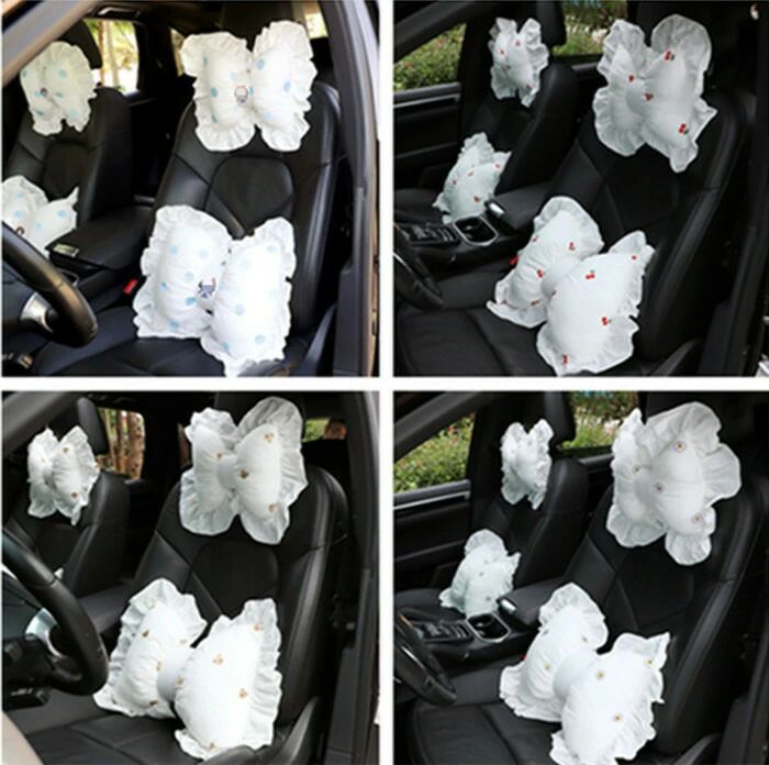 Rakuten - 首枕 腰枕 リボン 車クッション ネックピロー 頚椎サポート ネックパッド 車載 組み合わせ 肩こり 首 頭痛 旅行用 首痛 腰 腰痛 可愛い 単品 別売り 車用 父の日