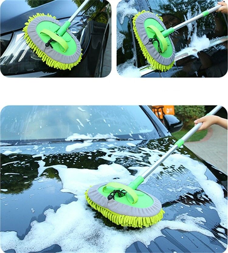 【クーポンで10％オフ】洗車モップ 伸縮タイプ 3段階 180度回転 洗車用品 カーボデ...