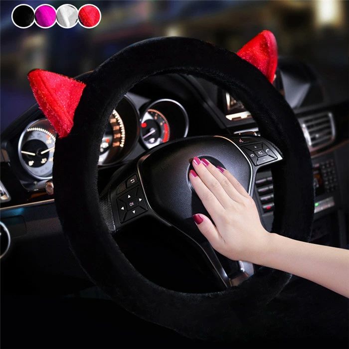 【クーポンで10％オフ】ハンドルカバー ステアリングカバー 普通車 軽自動車 猫の耳 ボア 38cm O型 ビジネス おしゃれ かわいい 内装パーツ 握りやすい 汎用 通気 高級感 滑り止め ドレスアップ 簡単装着 内装用品 洗える