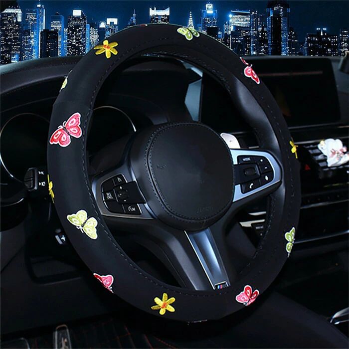Handle Cover - ハンドルカバー 自動車用 軽自動車 PU 撥水 おしゃれ ステアリングカバー 握りやすい 簡単装着 乗用車 内装用品 カー用品 車 可愛い 38cm 通気 汎用 車用品 父の日