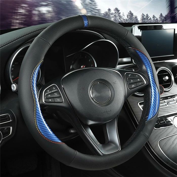 ハンドルカバー ステアリングカバー 普通車 軽自動車 38cm O型 D型 レザー 革 ビジネス おしゃれ かわいい 内装パーツ 握りやすい 汎用 通気 高級感 滑り止め ドレスアップ 簡単装着 内装用品 洗える