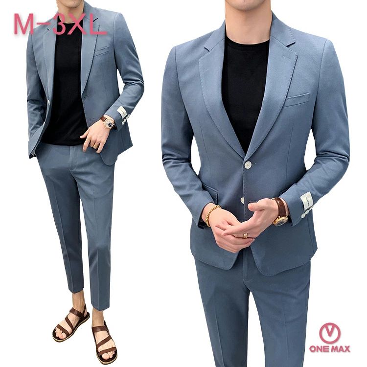 Rakuten - セットアップ　スーツ　メンズ　夏　スーツ　メンズ　セットアップスーツ　メンズ　スラックス　スーツ　メンズ　夏　スーツ　メンズ　着こなし　　セットアップスーツ 　細身　ブルー　スーツ　春.