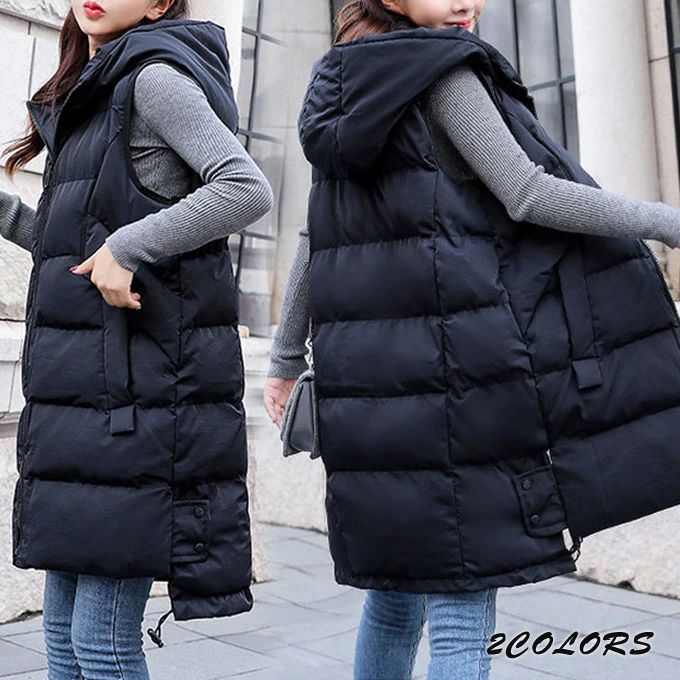 【クーポンで10％オフ】中綿ベストロングベスト レディース ダウン風ベスト 中綿 ダウン風コート ジャケット フード付き 防寒 アウター ロング丈 大きめサイズ ゆったり 体型カバー 着痩せ 秋冬 送料無料