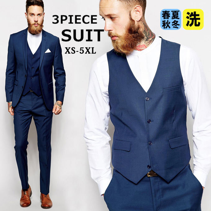 【クーポンで10％オフ】メンズスーツ 3ピース スリーピーススーツ ビジネススーツ メンズ シンプル 1つボタン 結婚式 入学式 卒業式 二次会 パーティー セットアップスーツ 春 夏 秋 冬 大きいサイズ 高校生 成人式 成人の日 紳士 紳士服 通勤 細身 送料無料