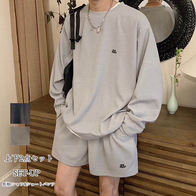 セットアップ メンズ 長袖tシャツ ショートパンツ スポーツ スウェット トレーニング アウトドア ヒッ..