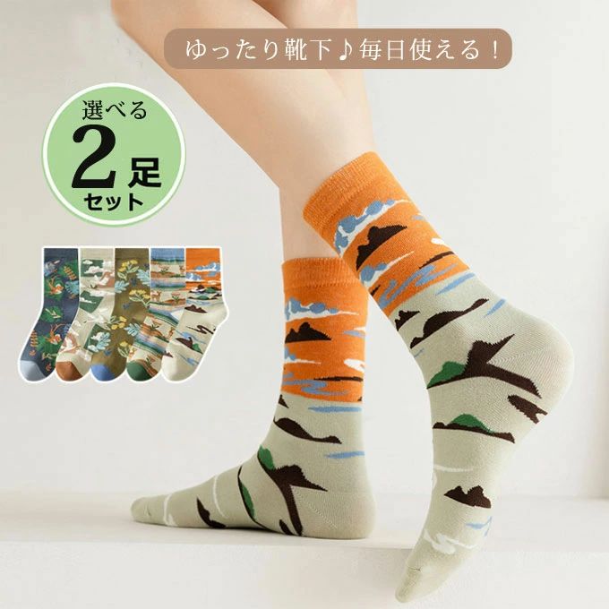 選べる2足セット 靴下 レディース ソックス おしゃれ 可愛い カラフル ソックス おしゃれソックス 可愛い靴下 婦人用ソックス 女性用くつした ミドル丈 綿混 春 夏 秋 冬 オールシーズン 通年用 通勤 通学 送料無料