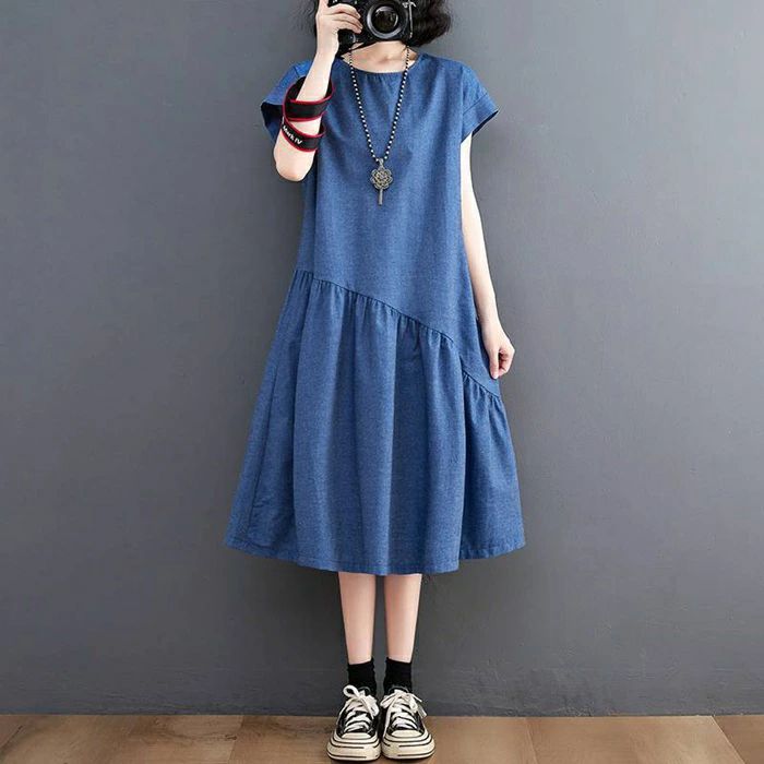 デニムワンピース レディース ワンピース 夏 レディース 半袖 薄手 デニム ロングワンピース 柔らか デニム ミモレワンピース 大きいサイズ ミモレ丈 キレイめ カジュアル ゆったり 体型カバー 着痩せ 30代 40代 50代 送料無料