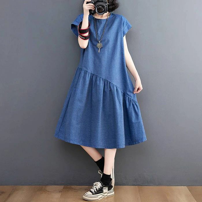 デニムワンピース レディース ワンピース 夏 レディース 半袖 薄手 デニム ロングワンピース 柔らか デニム ミモレワンピース 大きいサイズ ミモレ丈 キレイめ カジュアル ゆったり 体型カバー 着痩せ 30代 40代 50代 送料無料