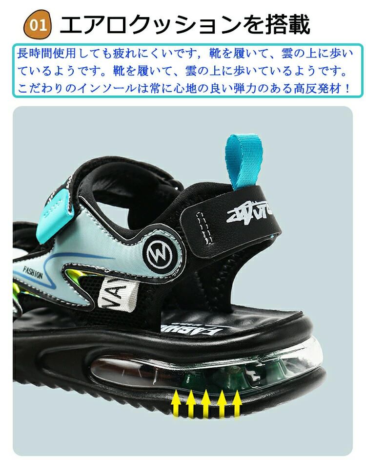 クレオパトラセレクトの【クーポンで10％オフ】キッズ サンダル スポーツ 男の子 ジュニア 厚底 クッション性 マジックテープ 疲れない オシャレ 可愛い 履きやすい 通学 小学生 高校生 ガールズ 普段使い ビーチサンダル 子供靴 夏用 アウトドア 水陸両用サンダル プレゼント｜アングル3