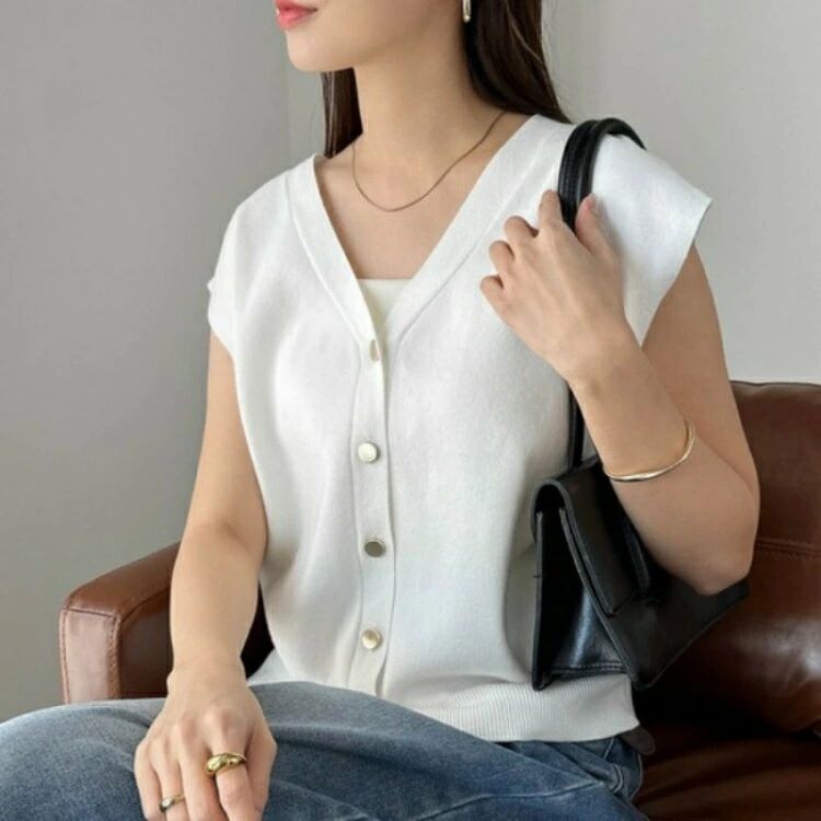 【クーポンで10％オフ】ニット ベスト レディース フレンチスリーブ 前開き コーデ ベスト レディース ニットベスト おしゃれ 着回し トップス ジレ カーディガン 体型カバー ノースリーブ シンプル カジュアル ナチュラル レイヤード 羽織り 重ね着 vネック 春 夏 秋