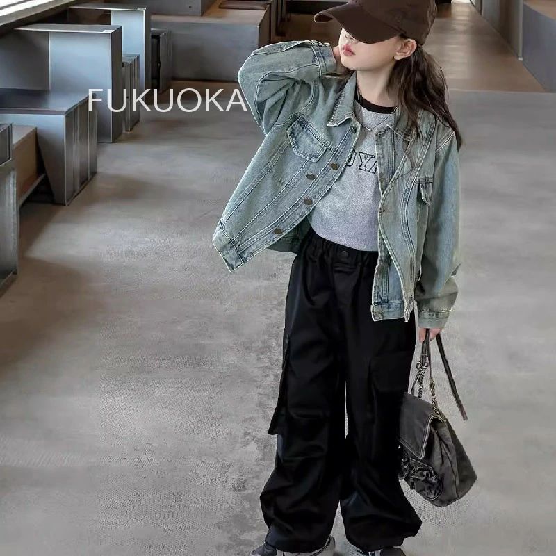 Coat - 【クーポンで10％オフ】2025春秋新作 女の子 デニム風 トレンチコート ジャケット 中大児向け おしゃれ カジュアル 子供服 秋用アウター