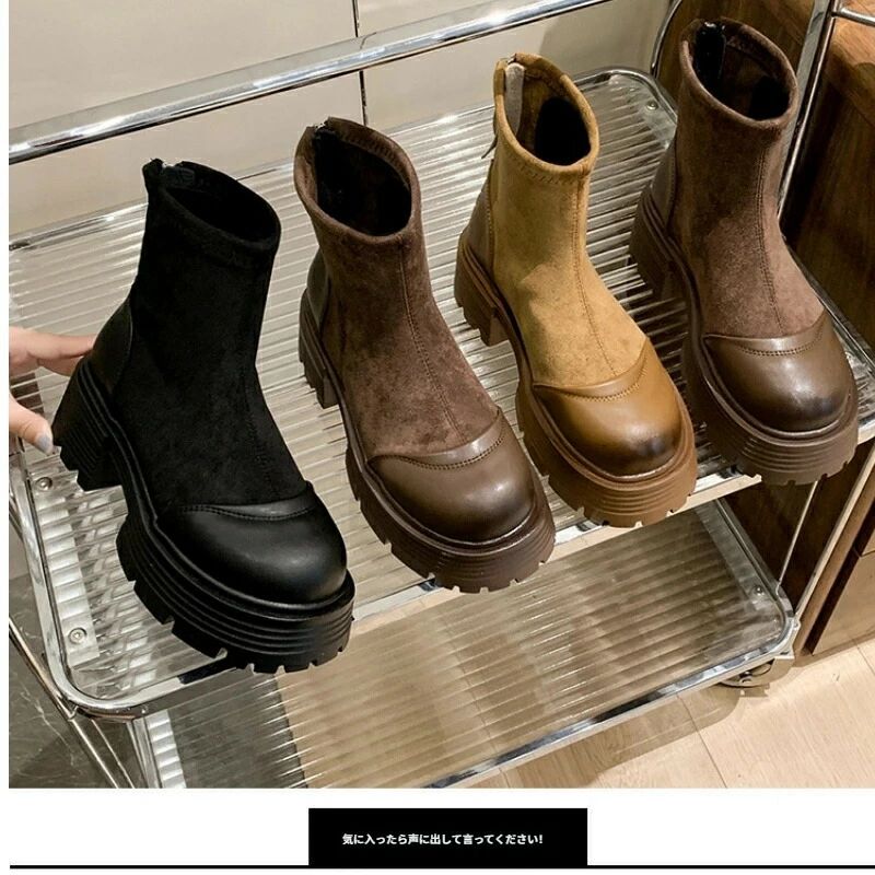 秋冬新作スエード×チャンキーヒールの英国風ショートブーツが話題沸騰スエード ショートブーツ レディ..