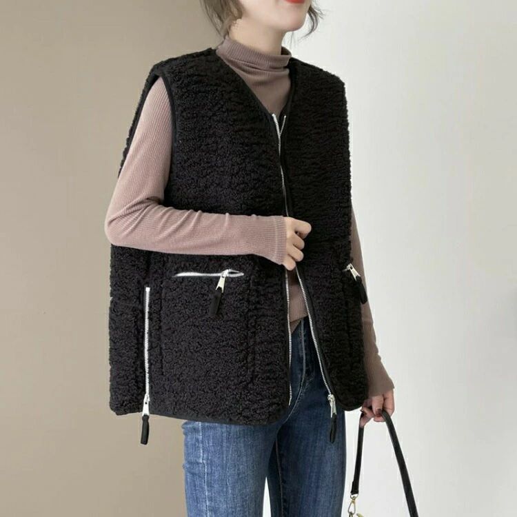 【クーポンで10％オフ】ボアベスト レディース ボア ベスト ジレ コート アウター 秋 冬 ボアアウター ファーベスト ショート丈 ジップアップ エコファー ノーカラー ジャケット インナー 羽織り 前開きトップス ノースリーブ トレンド 可愛い 防寒 ゆったり