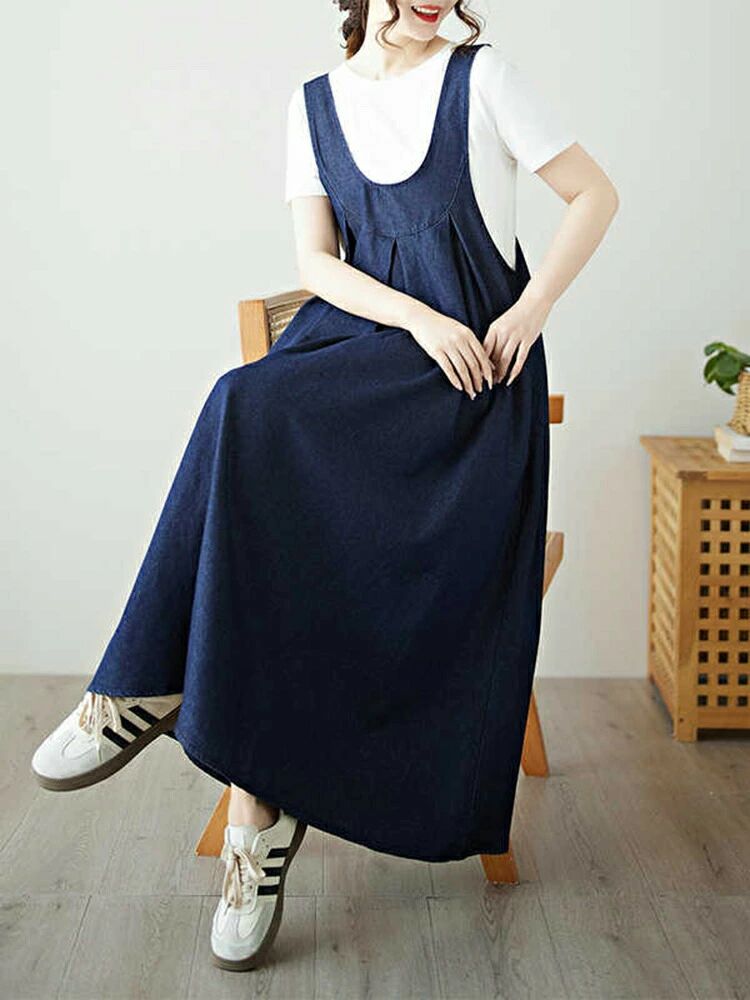 サロペット サロペットスカート ジャンパースカート オーバーオール オールインワン デニムワンピース ロング丈 デニム Uネック フレア リボン ノースリーブ 体型カバー マキシ丈 レディースワンピース 大きめ 春 夏 秋 冬 ワンピース スカート