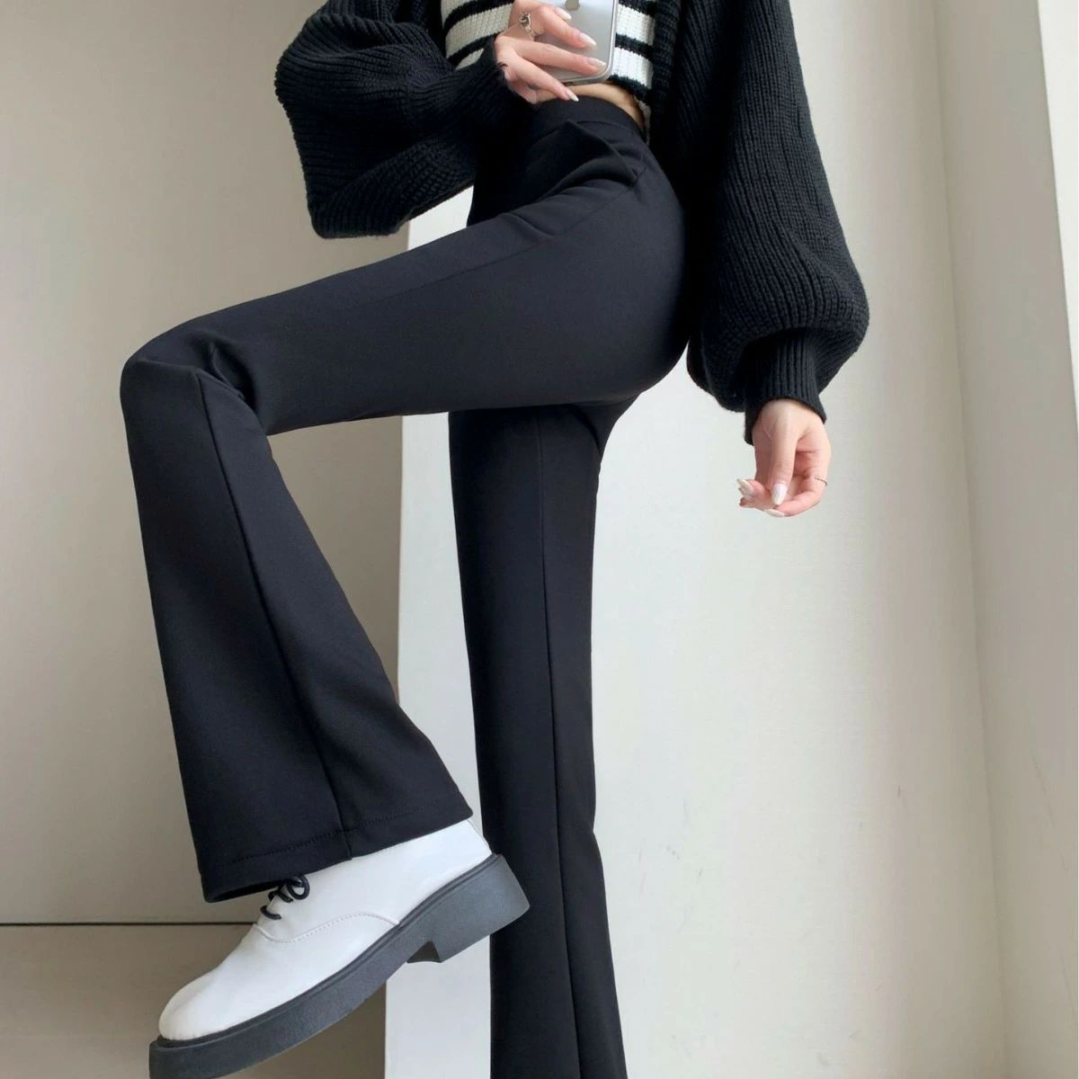 【送料無料】フレア パンツ レディース 秋冬 スリム ストレッチ オフィス カジュアル ハイウエスト