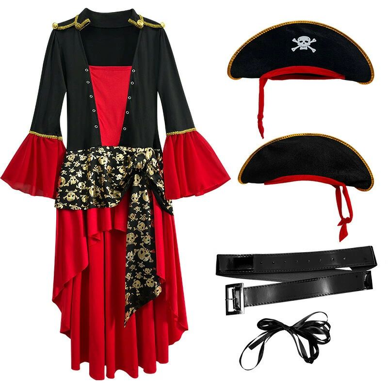 Vestido de Halloween Piratas del Caribe Jack Sparrow Piratas Adultos Mujeres Piratas rojos Vestido de baile Vestido de actuación — vista 3