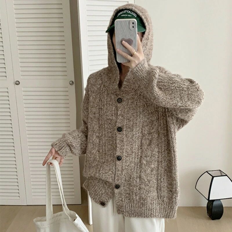 Rakuten - 【クーポンで10％オフ】2025秋冬新作 レディース 欧米風 ニットカーディガン フード付き ゆったり セーター アウター