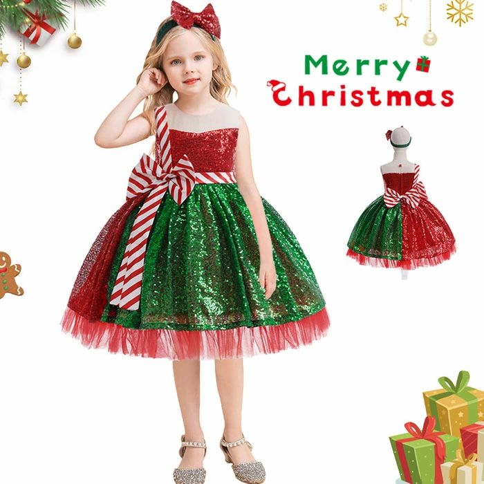 ＼2点セット／ワンピース 子供 クリスマス サンタクロース カチューシャ付き 女の子 キッズ サンタ 秋冬 ガールズ かわいい 赤ちゃん ベビー服お姫様 プリンセスドレス クリスマス ドレス パーティー 文化祭 学園祭 プレゼント