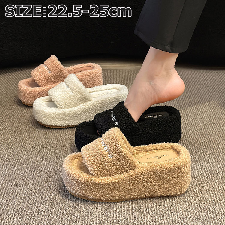 ファーサンダル 厚底 レディーズ ミュール 厚底 5cmヒール レディースシューズ レディーズ サンダル 厚..