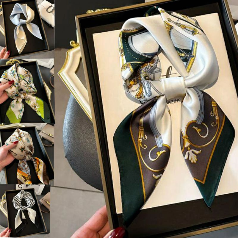 スカーフ レディース シルク タッチ 大判 春 夏 秋 冬 用 アート 市松模様 チェック 正方形 70×70cm プレゼント ストール バンダナ