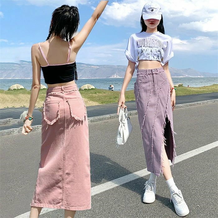 Skirts - スカート ロング丈 レディース デニムスカート ペンシル タイトスカート ミモレ丈 デニム スリット入り お出かけ 大きいサイズあり 無地 シンプル ハイウエスト OL 通勤 通学 お呼ばれ 女性 普段使い 婦人用 体型カバー 20代30代40代 プレゼント