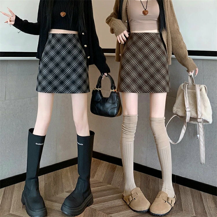 Rakuten - 【クーポンで10％オフ】スカート レディース ミニスカート タイトスカート チェック柄 ハイウエスト おしゃれ 膝上 レディース ボトムス 春 秋 冬 ガールズ 女子 女性 ショート丈 美脚 台形 aライン 着痩せ 個性的 シンプル かわいい 可愛い