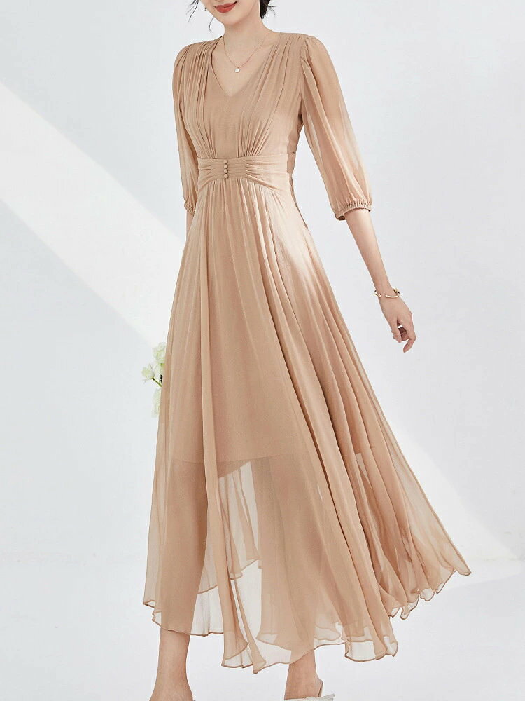 【クーポンで10％オフ】シルクワンピース シルク 夏服 レディース シルクドレス Aライン 仕事用ワンピース 上品 入学式 卒業式 母の日 ひざ丈 シャツワンピース 長袖 無地 通勤ワンピース お呼ばれ パーティー 大きいサイズ 20代 30代 40代 50代 cleopatra7-10023892 クレオパトラセレクト サンプル画像2