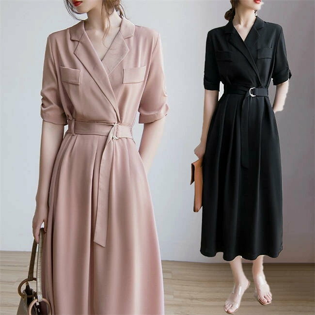 レディース ワンピース 無地 半袖 シャツワンピース 20代30代40代50代 結婚式 春夏新作 韓国 ファッション 母の日 ドレス きれいめ 大きいサイズ 体型カバー 通勤通学 ギフト Aライン おしゃれ 着痩せ お呼ばれ 結婚式 二次会 パーティードレス