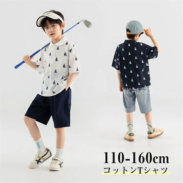 [쿠폰으로 10%오프]아이복 소년 T셔츠 반소매 평상복 통원 통학 여름 접는 옷깃 통기 흡한 땀 탑스 면 100% boy 아동복 봄 여름 화이트 네이비 110cm 120cm 130cm 140cm 150 7세 8세 9세