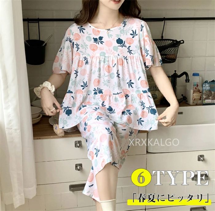 ルームウェア 可愛い パジャマ レディース 春 夏 レディースパジャマ半袖 7分パンツ 韓国 寝巻き 長袖..