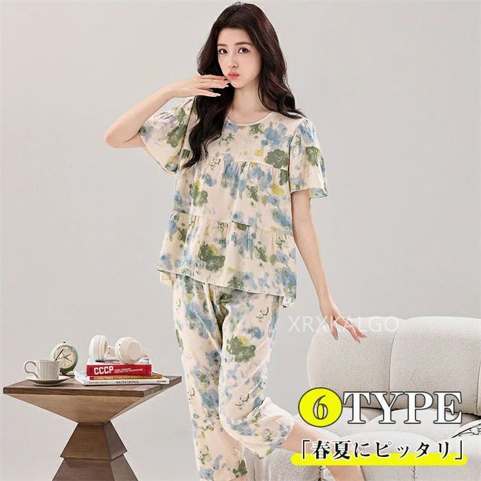 ルームウェア 可愛い パジャマ レディース 春 夏 レディースパジャマ半袖 7分パンツ 韓国 寝巻き 長袖..