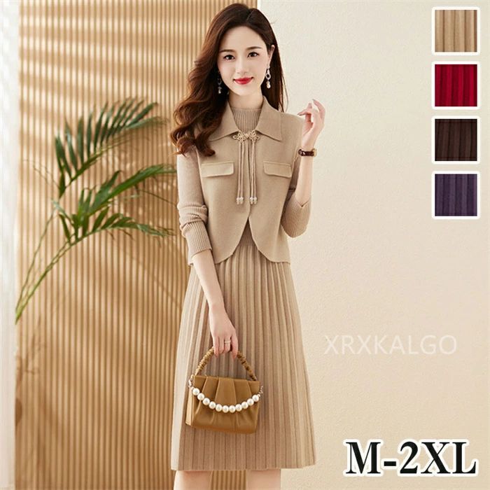 ニット セットアップ レディース ニットベスト 洗える 長袖ワンピース セレモニースーツ リクルート大きいサイズ フォーマルスーツ スカートスーツ オールシーズン オフィス通勤 50代 40代 30代 七五三