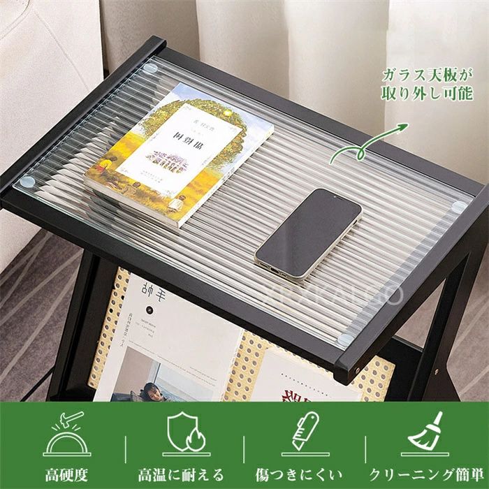サイドテーブル ナイトテーブル モダン北欧デザインサイドテーブル 竹製 和風 省スペース Z字型 おしゃれ ミニテーブル ベットサイドテーブル コンパクト ソファ モダン コーヒーテーブル リビング 寝室 ガラス付き 簡単組み立て お洒落 耐久性 機能性 多用途 [2]