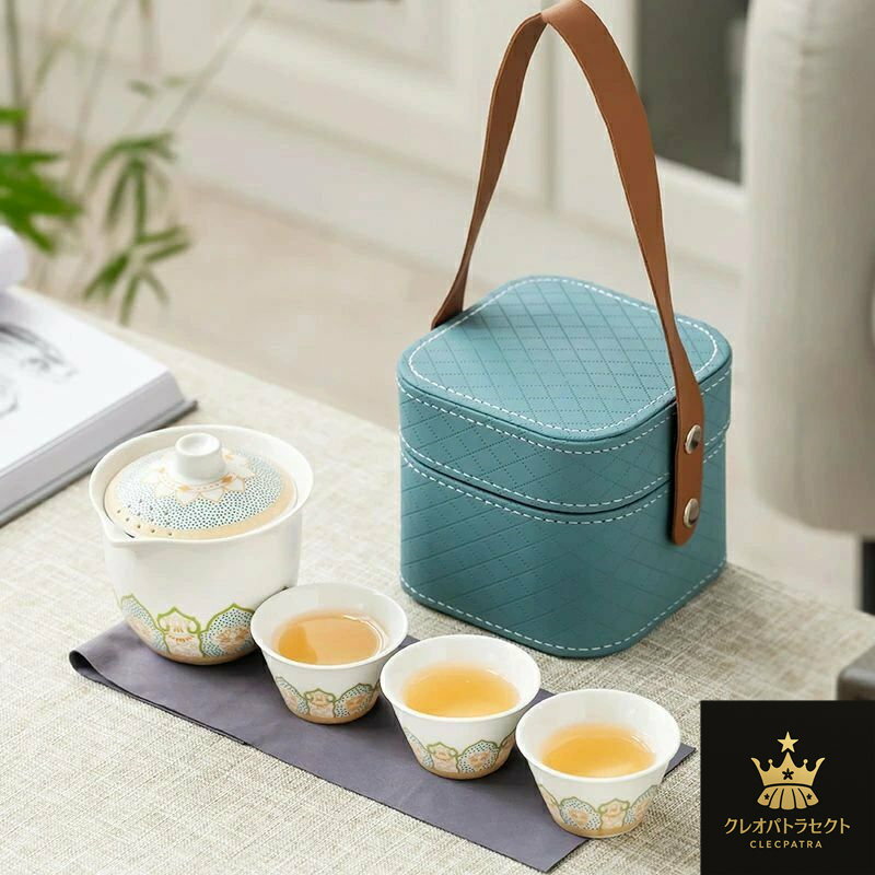 旅行の茶器セット、携帯カンフーの茶器、蓋碗のティーカップの組み合わせ、絶妙なギフトボックスの包装、陶器の材質は耐久性があり、軽くて携帯しやすくて、優雅で古典的な風格、1つの壷の3杯の配置です。