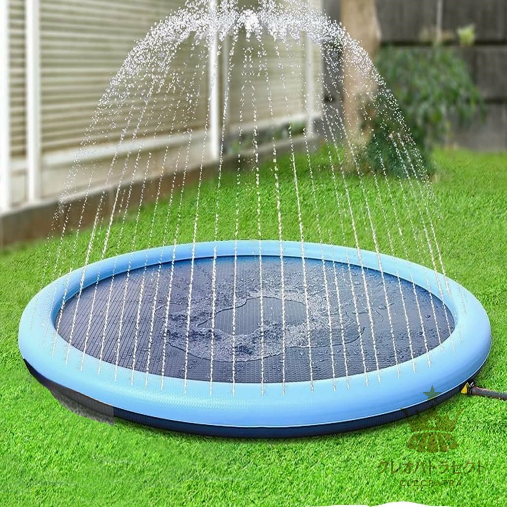 噴水マット ペット用噴水マット 水遊びマット ビーチマット ビニールプール 水遊び 噴水 おもちゃ 噴水プール 夏の日 芝生遊び 庭 プール 夏対策 滑り止め 170CM直径 犬用スプリンクラー プレイマット