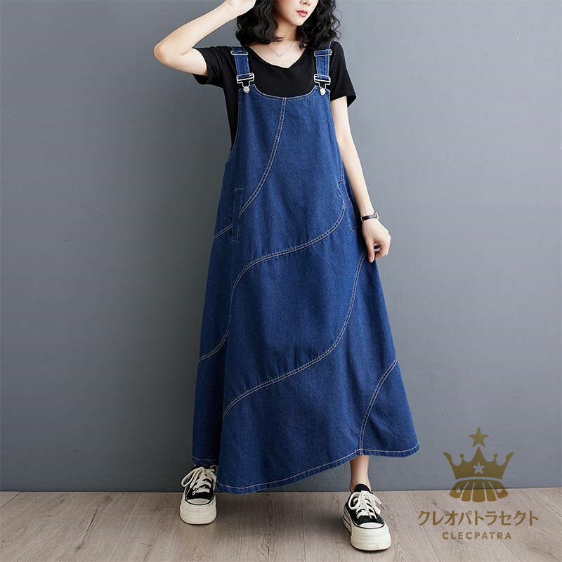 デニム ジャンパースカート レディース ワンピース ノースリーブ サロペットスカート デニム キャミワンピース 重ね着 ゆったり ロングワンピース デニムワンピース オールインワン サロペット スカート マキシ丈 大きいサイズ デニムワンピ 20代 30代 40代 50代