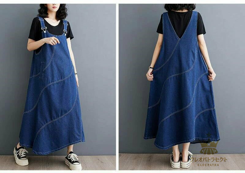 デニム ジャンパースカート レディース ワンピース ノースリーブ サロペットスカート デニム キャミワンピース 重ね着 ゆったり ロングワンピース デニムワンピース オールインワン サロペット スカート マキシ丈 大きいサイズ デニムワンピ 20代 30代 40代 50代