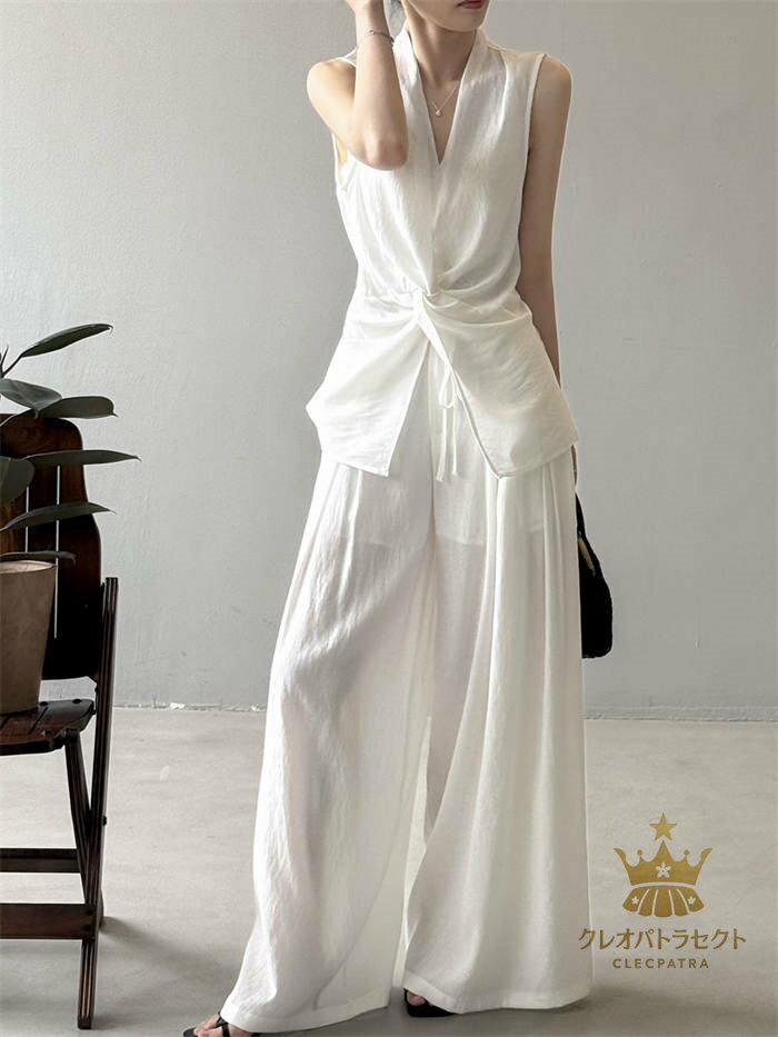 セットアップ フレアパンツ シャツ レディース 夏 ワイドパンツ フレア ノースリーブ 無地 Vネック 体型カバー ゆったり きれいめ フレア 2点セット 通勤 エレガント カジュアル オフィス ファッション シンプル リラックス 通勤 仕事 お出かけ 大人 春 秋 涼しい お洒落