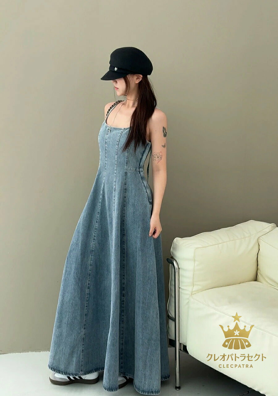 キャミソールワンピース デニムワンピース ロングワンピース ジャンパースカート レディース 春 夏 春夏 ジャンパースカート ノースリーブ ロング ミモレ ワンピ オールインワン マキシ丈 ワンピ デニム 大人コーデ シンプル カジュアル 着回し 20代 30代 40代