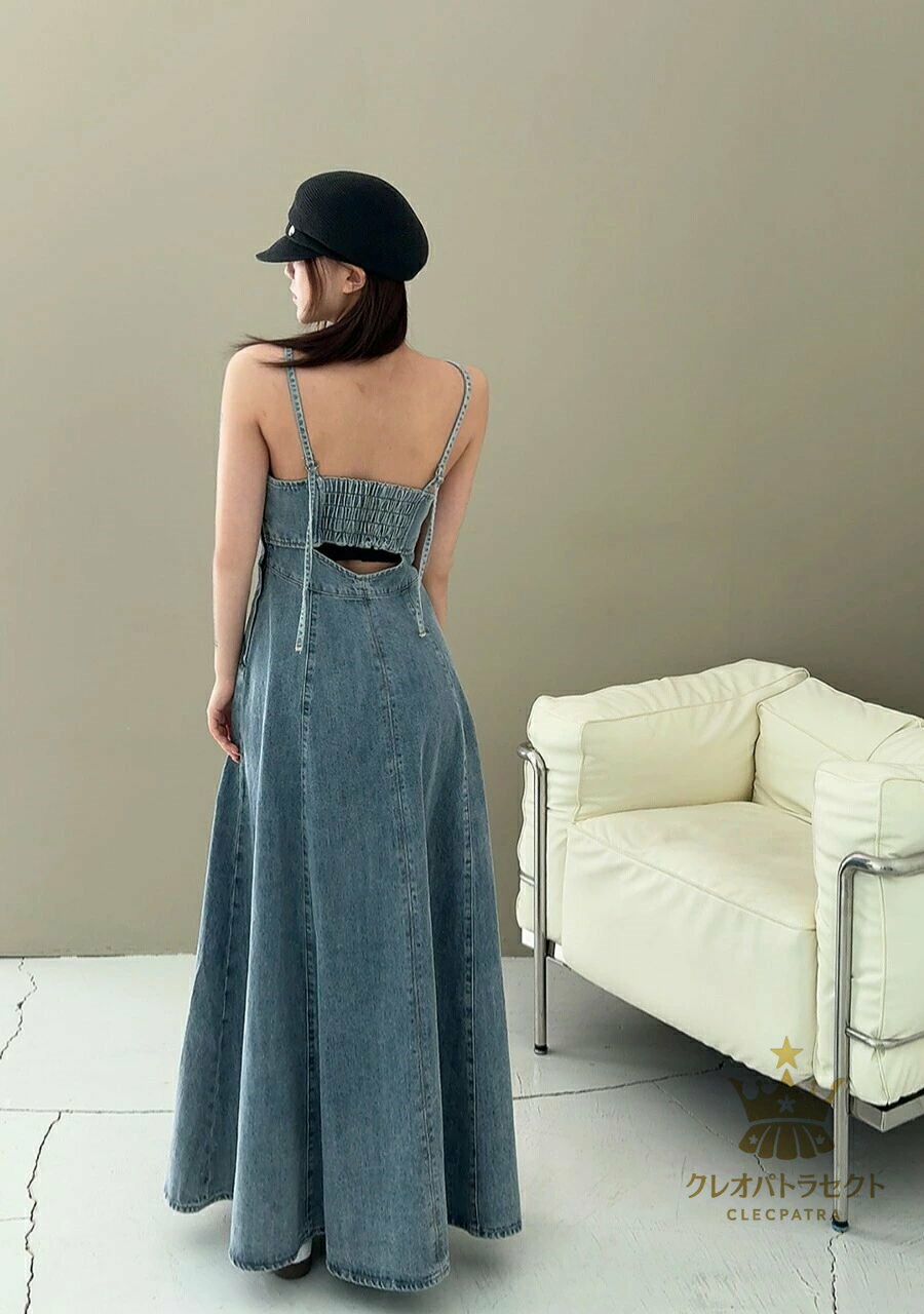 キャミソールワンピース デニムワンピース ロングワンピース ジャンパースカート レディース 春 夏 春夏 ジャンパースカート ノースリーブ ロング ミモレ ワンピ オールインワン マキシ丈 ワンピ デニム 大人コーデ シンプル カジュアル 着回し 20代 30代 40代