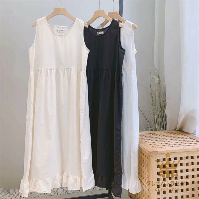 ワンピース レディース デニム 背当て ミモレ丈 ゆったり 春夏 金属糸 無袖 ドレープネック